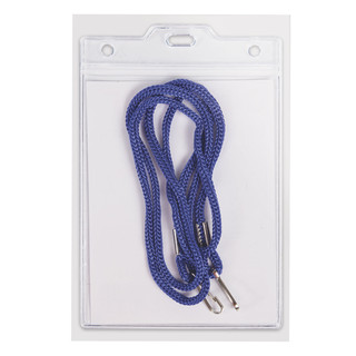 Бейдж вертикальный БОЛЬШОЙ (120х90 мм) на синем шнурке 45 см, 2 карабина, Brauberg, 235716 2