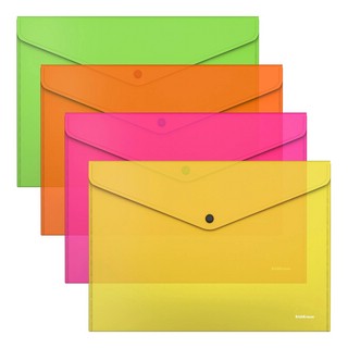 Папка-конверт на кнопке пластиковая Glossy Neon, полупрозрачная, A4, асс.