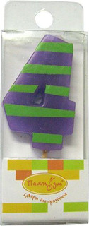Пати Бум Свеча для торта Мини Цифра 4, цвет фиолетовый, зеленый