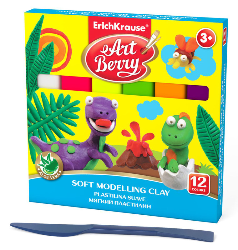 Erich Krause Пластилин ArtBerry, с алоэ вера, со стеком, 12 цветов.