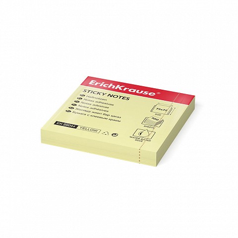 Бумага для заметок с клеевым краем, 75х75 мм, 100 листов, желтый