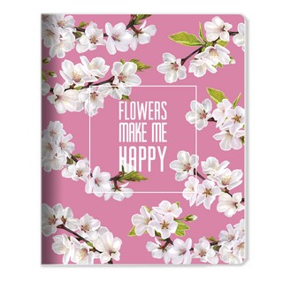 Тетрадь "Happy flower" розовый, А5, 48 л, клетка, скрепка, Be Smart