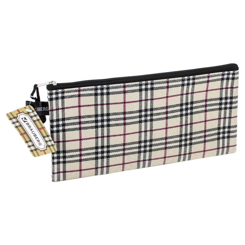 Папка-конверт на молнии 'Checked' мини (255х130 мм) ткань, в клетку