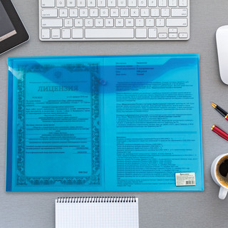 Папка-конверт с кнопкой А3 (310х430 мм) прозрачная, синяя, 0.18 мм (арт.224034) 8