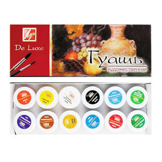 Гуашь художественная, 12 цветов по 20 мл, Луч Де Люкс