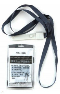 Бейдж для пропуска Deli, вертикальный + шнурок (черный, 60х98 мм)