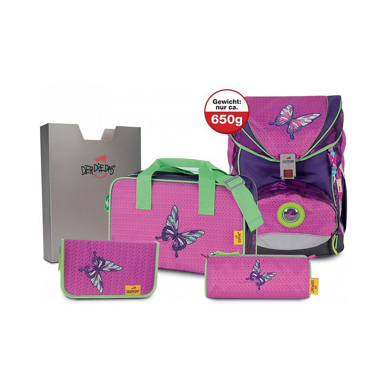 Ранец с наполнением DerDieDas Ergoflex Superlight Розовая бабочка