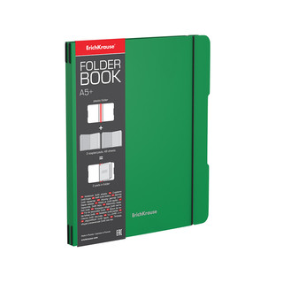 Тетрадь на резинке ErichKrause "FolderBook", А5+, 2x48 листов, клетка, съемная пластиковая обложка, зелёная