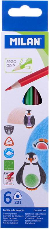 Карандаши Milan 231, 6 цветов, трехгранные