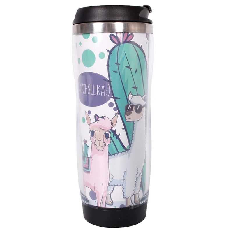 Термостакан 'Ламы и кактус', пластик/металл, 400мл