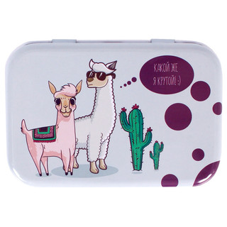 Шкатулка металлическая 'Ламы и кактус', прямоугольная, 78x54x20 мм MS, цвет белый