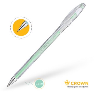 Ручка гелевая салатовая пастель, Crown Hi-Jell Pastel 4