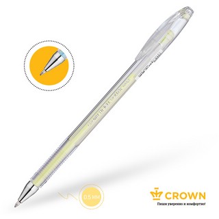 Ручка гелевая желтая пастель, Crown Hi-Jell Pastel 4