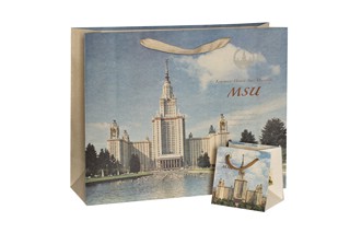 Пакет подарочный из крафт-бумаги (маленький) с изображением МГУ имени М.В. Ломоносова 2