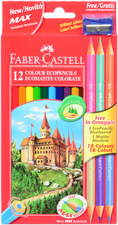 Faber-Castell Набор цветных карандашей Замок 12 цветов с точилкой + 3 двухцветных карандаша