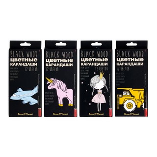 Карандаши цветные "Black wood" 12 цветов, пластиковые, треуго...