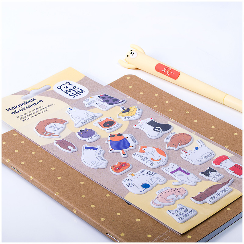 Наклейки объемные 'Meow', 10x19 см MESHU, цвет разноцветный