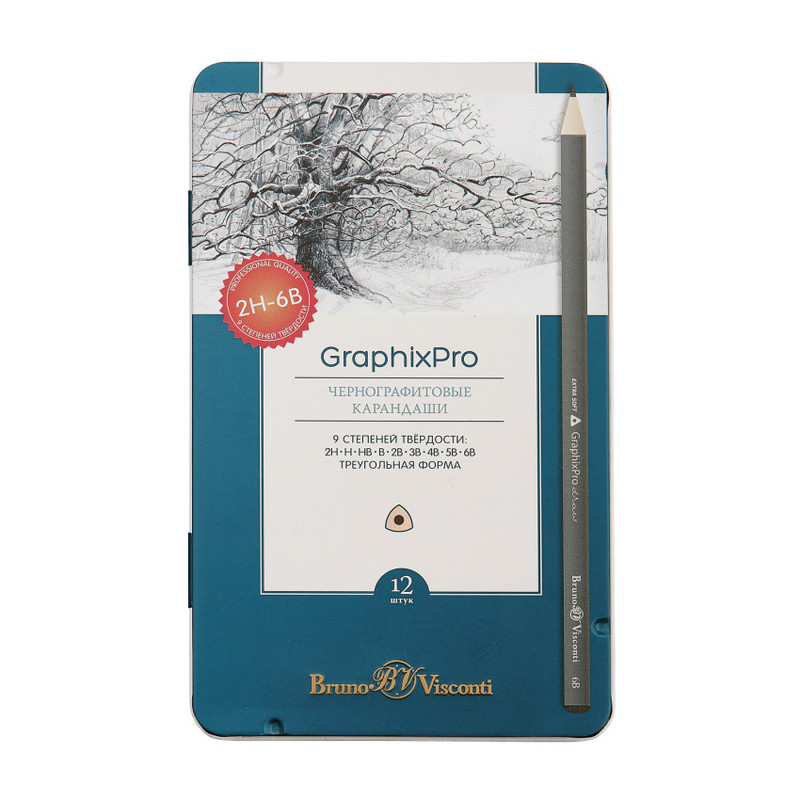 Набор чернографитных карандашей 'GraphixPro', 12 штук, 2H-6B