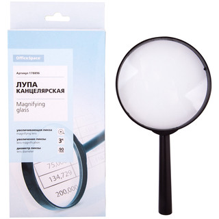 Лупа OfficeSpace, 90мм, 3-х кратное увеличение, карт. коробка, европодвес 1