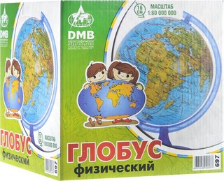 Глобус физический, диаметр 16 см + Мини-энциклопедия 'Физическая география Земли', DMB 2