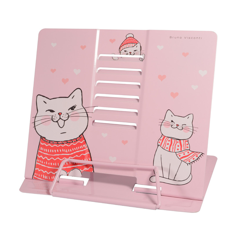 Подставка для книг 'Котики' с регулируемым наклоном, металл, розовая