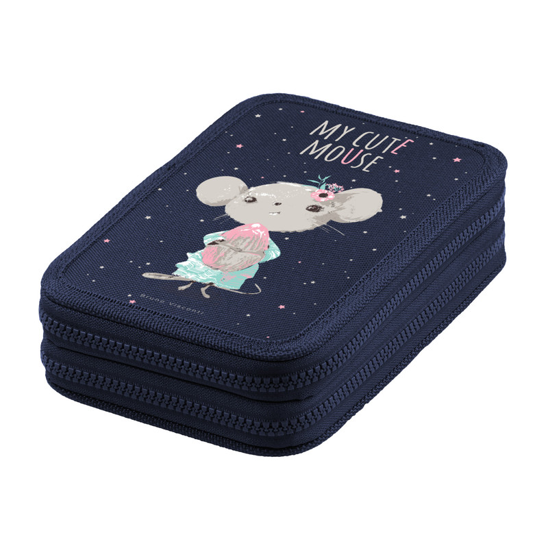 Пенал на молнии 'Мышонок', два отделения, 200х130 мм, синий