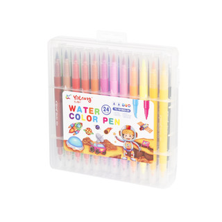 Фломастеры двухсторонние 24 цвета, кисточка/пулевидный, в пласт.боксе 4