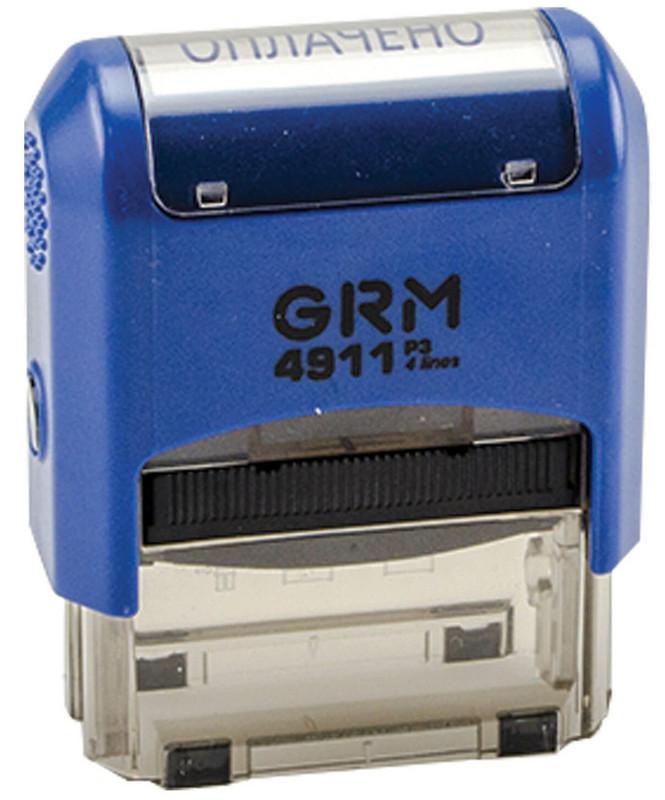 Штамп стандартный 'Оплачено', оттиск 38х14 мм, цвет оттиска синий GRM