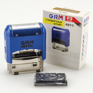 Штамп стандартный 'Оплачено', оттиск 38х14 мм, цвет оттиска синий GRM 2