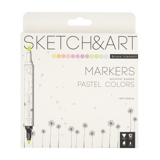Скетч-маркеры перм.двуст.(12 цветов) 'Sketch&Art' ПАСТЕЛЬ, в ...