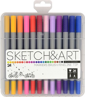 Скетч маркеры Sketch&Art, двусторонние, 24 цвета, арт.22-0083