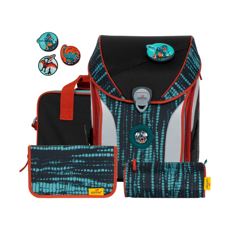 Ранец DerDieDas Ergoflex Max Buttons Динозавр Рекс 950 гр, с наполнением (6 предметов) - купить детский рюкзак, ранец по низким ценам с доставкой