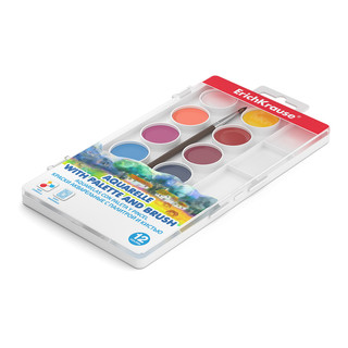 Краски акварельные 12 цветов, с палитрой и кистью, ErichKrause 3
