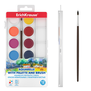 Краски акварельные 12 цветов, с палитрой и кистью, ErichKrause 4