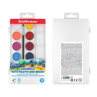 Краски акварельные 12 цветов, с палитрой и кистью, ErichKrause 5