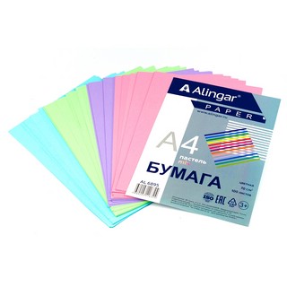 Бумага цветная для офиса А4, 100 л, Пастель "Mix" 70г/м2, Alingar