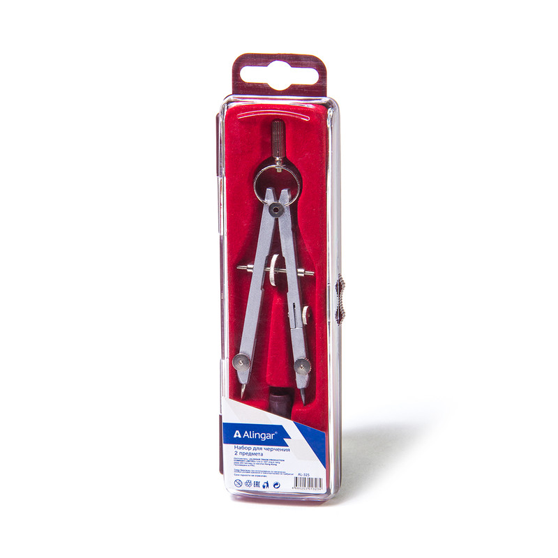 Циркуль Alingar, 2 предмета, металлический, грифель, пластиковый футляр