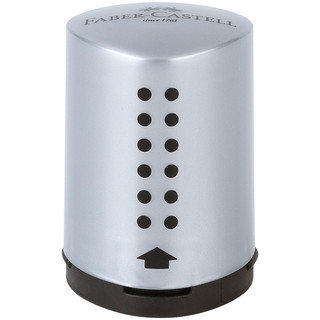 Точилка пластиковая "Grip 2001 Mini" 1 отверстие, контейнер, серебряная, Faber-Castell