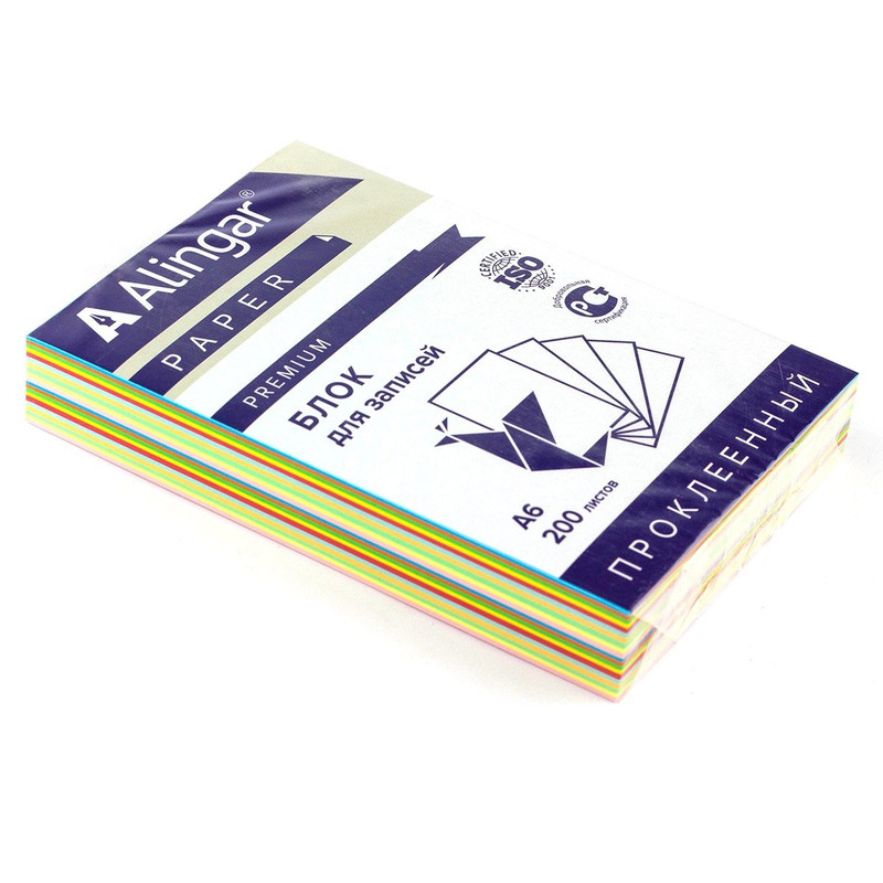 Блок бумажный для записей 200 л,148.5х105, цветной, Alingar