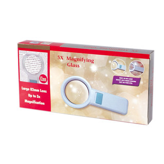 Лупа 82 мм с фонариком 5х, пластиковый корпус, картонная упаковка. ALINGAR 3