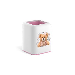 Подставка настольная пластиковая ErichKrauseR Forte, Teddy Bear, белый с розовой пастельной вставкой