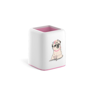 Подставка настольная пластиковая ErichKrauseR Forte, Chilling Dog, белый с розовой пастельной вставкой