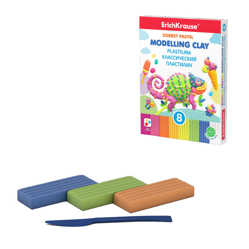Классический пластилин ErichKrauseR Sorbet Pastel 8 цветов со стеком, 144г