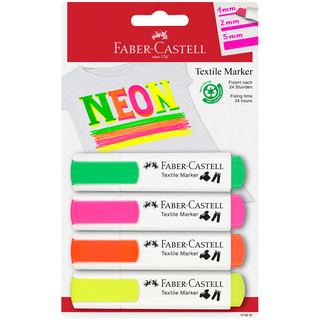 Маркер перманентный для ткани Faber-Castell "Textile Neon" 4 цветов, 1-5мм, блистер