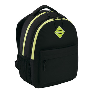 Рюкзак Black&Yellow ученический, 20 л, с двумя отделениями, ErichKrause (черный, зеленая неон окантовка)