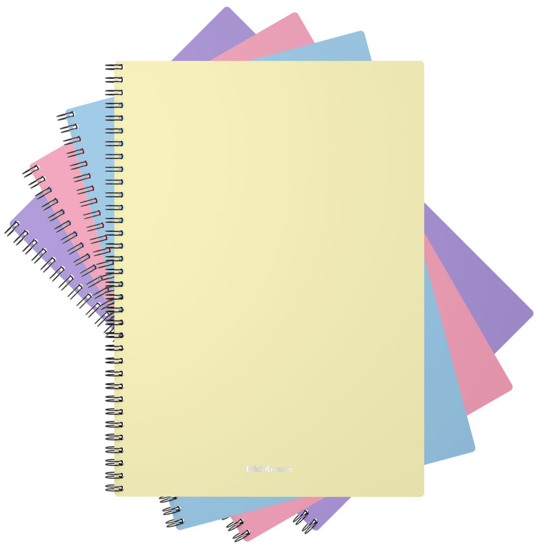 Тетрадь А4, 80 листов, клетка, пластик.обложка на спирали ErichKrause Pastel, ассорти. Цена за 1 шт.