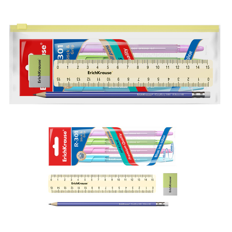 Набор канцелярский Pastel, 4 предмета, в zip-пакете, желтый, ErichKrause