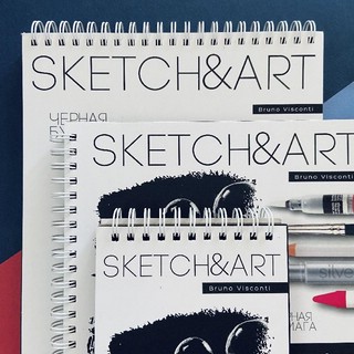 Скетчбук 'Sketch&Art' 180х155 мм, 25 листов, черная бумага, 220 гр, на гребне 6