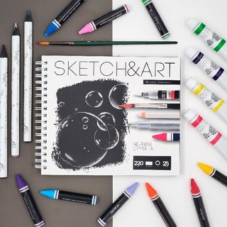Скетчбук 'Sketch&Art' 180х155 мм, 25 листов, черная бумага, 220 гр, на гребне 7