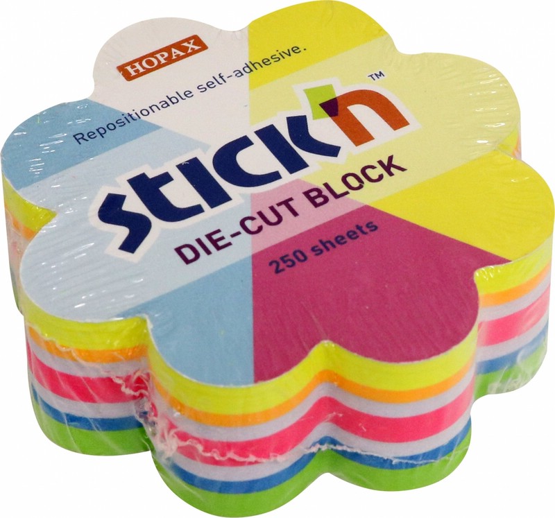 Блок для записей 'Цветок' 67x67 мм, 250 л, самоклеящийся, неон, Stickn